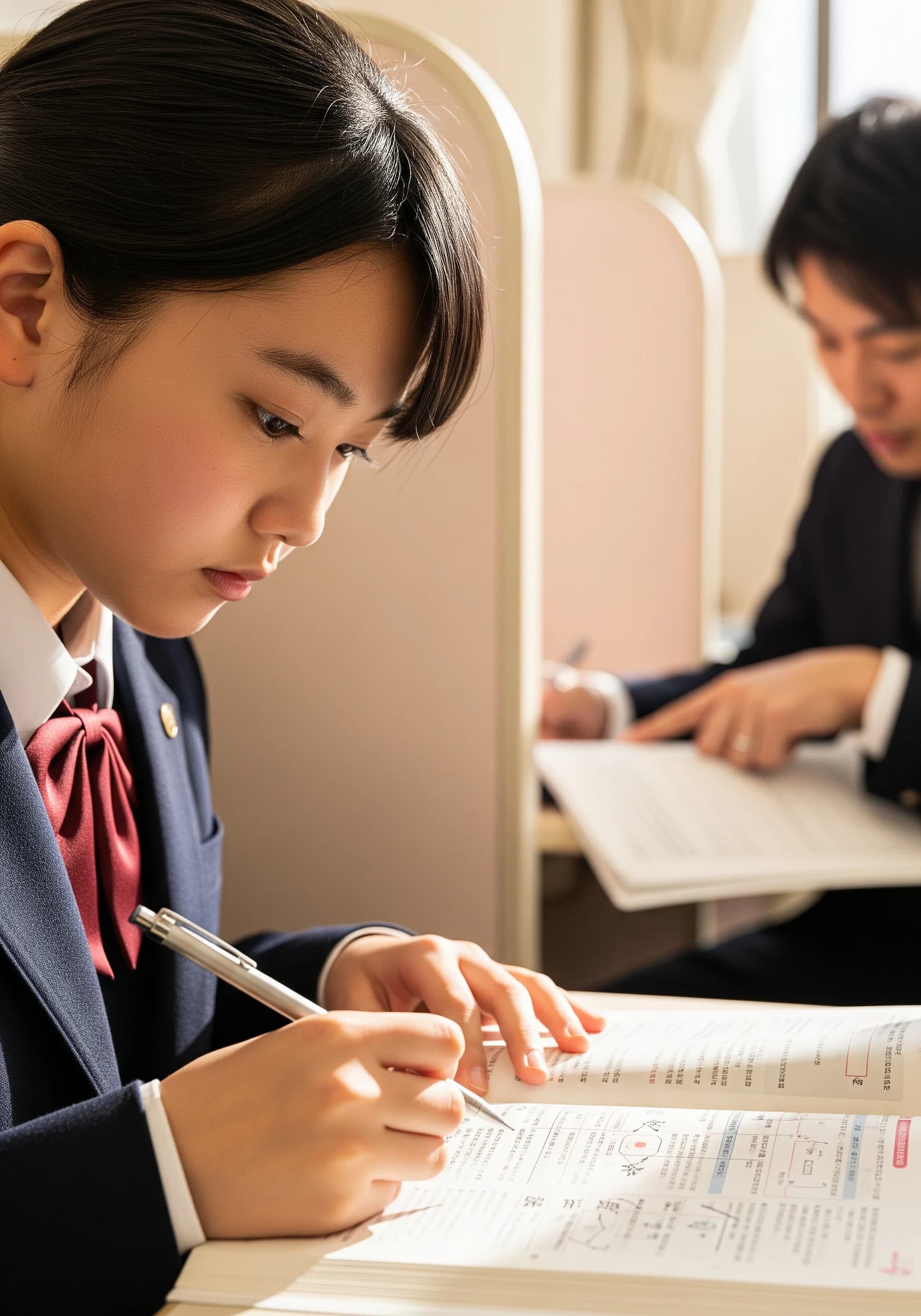 個別ブースで学ぶ高校生と講師